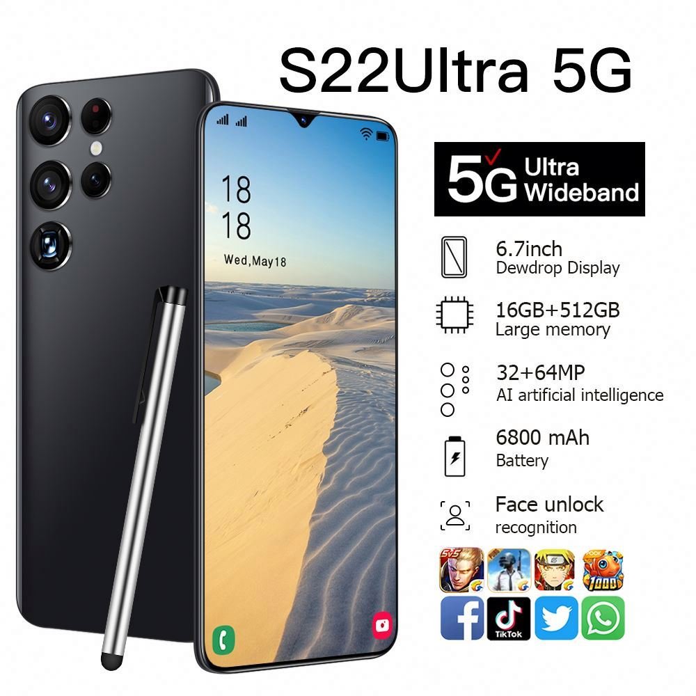 2022 Global Version 7.2" HD S22 Ultra Real New Unlock Phone 2MP+5MP 2+16GB MTK6580P 3G 3000mAh Android Smartphones